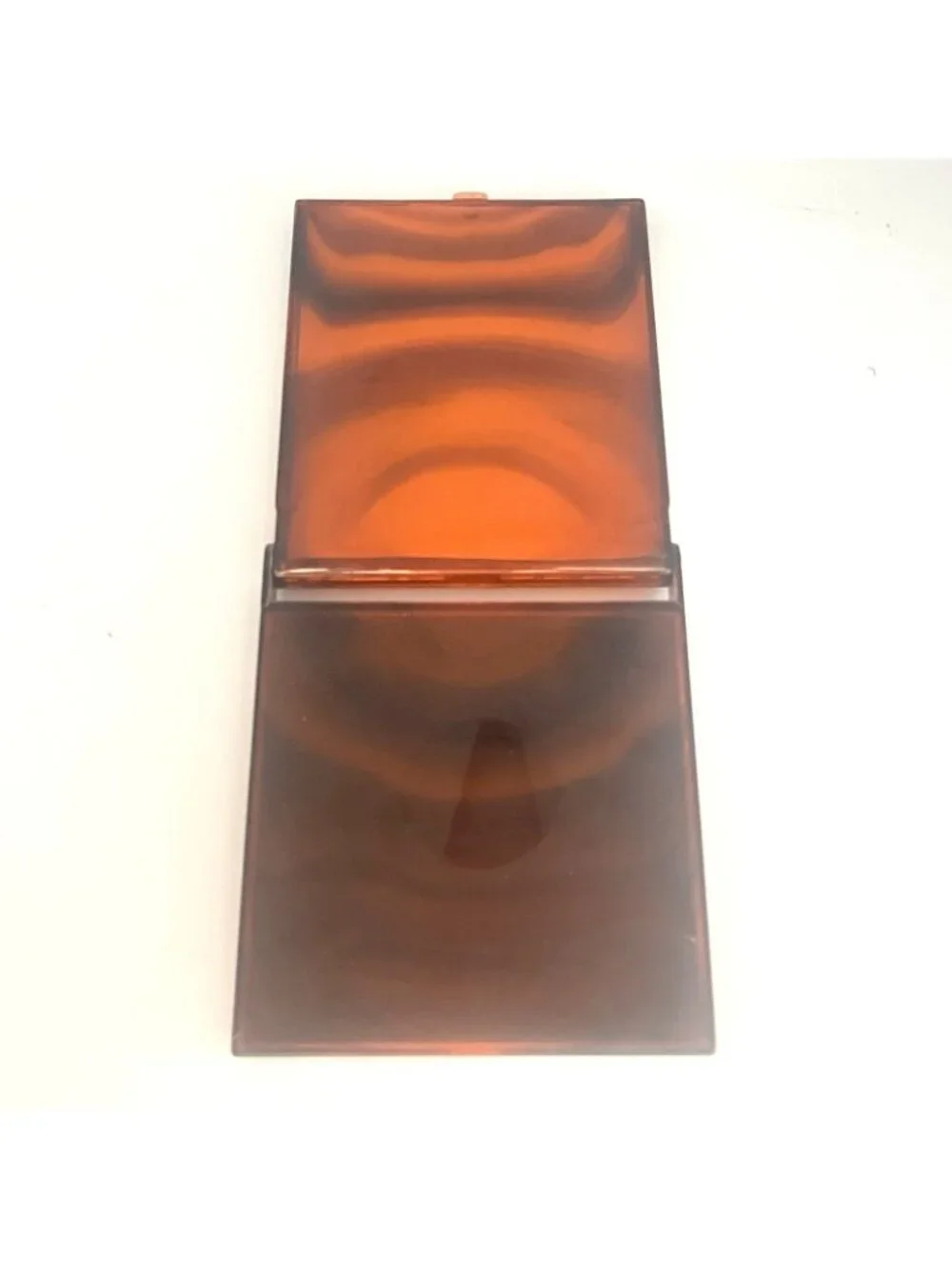 Vintage Brown Lucite Large Compact Mirror 2 Sides Magnification and Normal